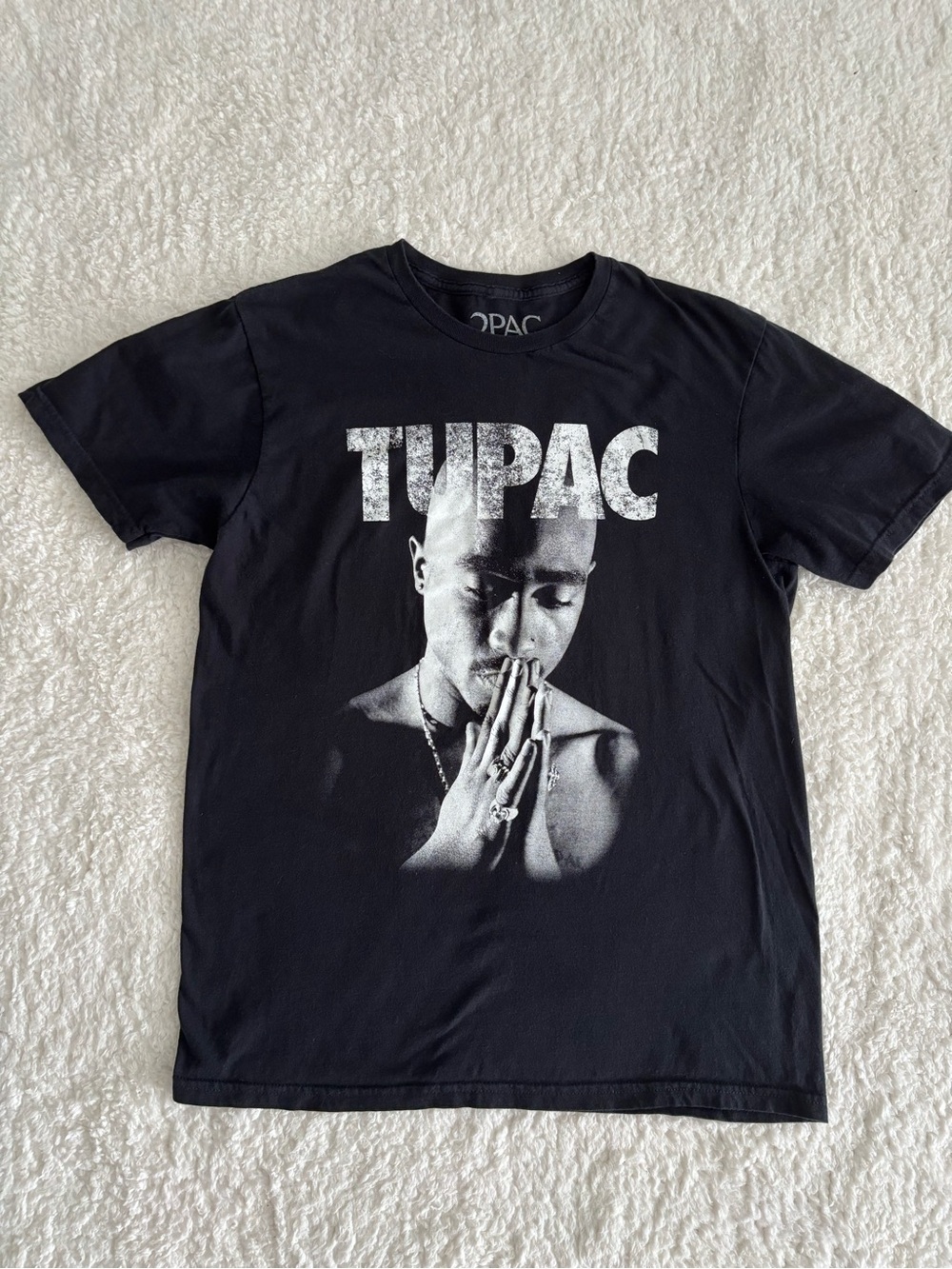 2Pac Tupac Shakur Praying Hands Photo Graphic T-Shirt Men’s Medium Black